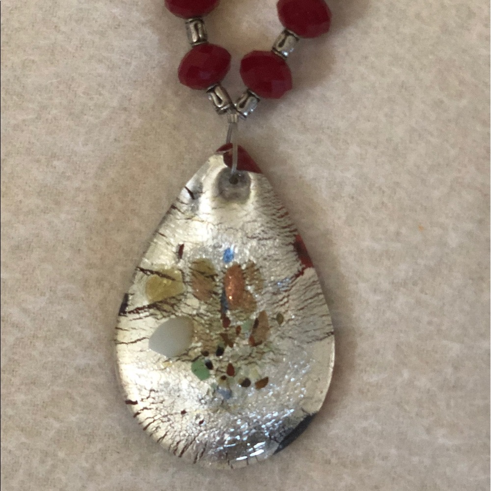 Neckles Murano glass red silver